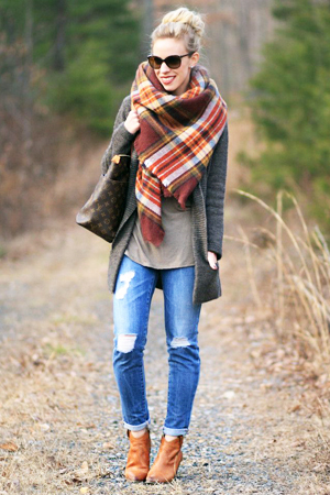 Blanket scarves will keep you warm and toasty. 