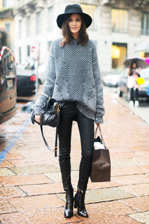 Paired with a chunky sweater.